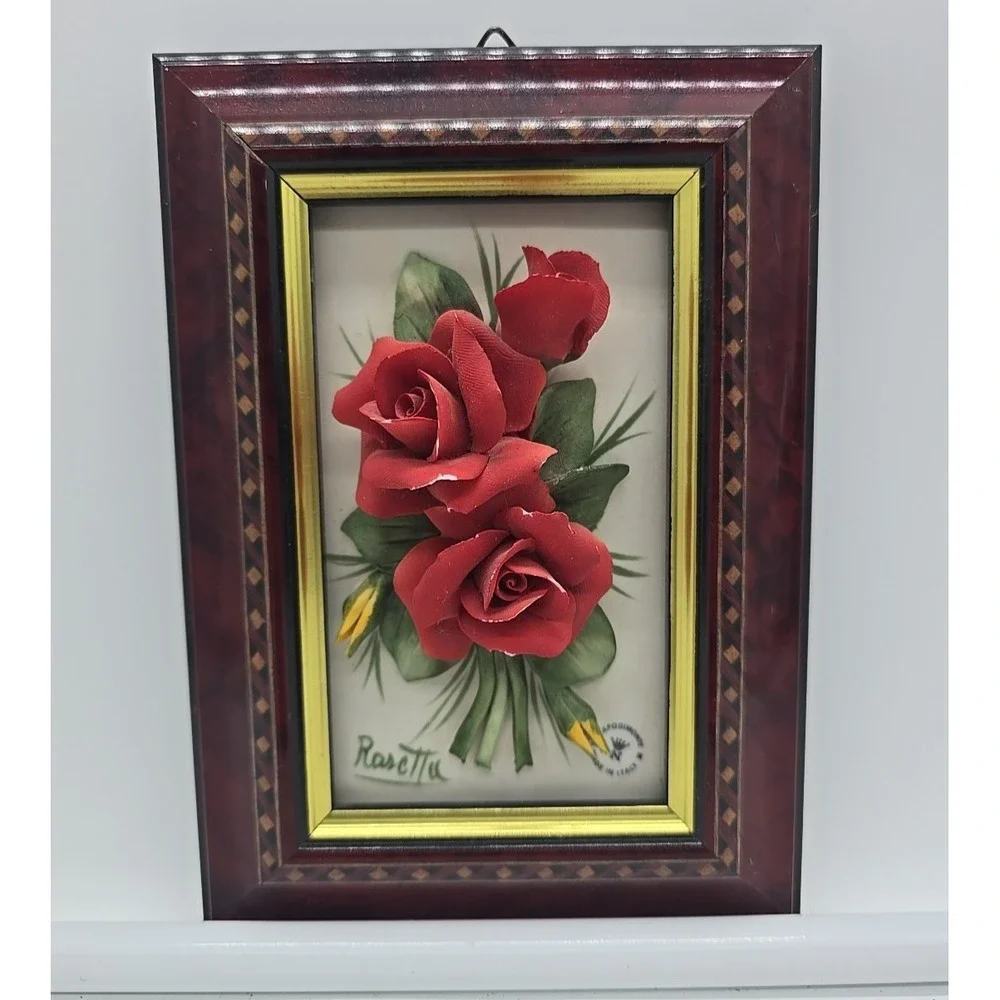 Vintage Framed Rosetta Capodimonte‎ Red Rose - Made in Italy 5 x 7 Frame